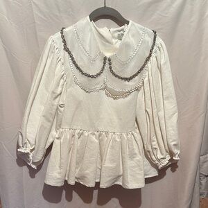 Sister Jane Cream Blouse with Lace Accents worn 1x